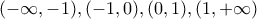 (-\infty, -1), (-1,0),(0,1),(1,+\infty) 