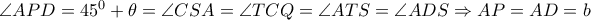 \angle APD=45^0+ \theta = \angle CSA= \angle TCQ= \angle ATS= \angle ADS \Rightarrow AP=AD=b