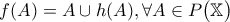 \displaystyle{f(A) = A \cup h(A), \forall A \in P \big( \mathbb{X} \big)}
