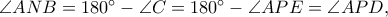 \angle ANB=180^\circ-\angle C=180^\circ-\angle APE=\angle APD, \angle ANB=180^\circ-\angle C=180^\circ-\angle APE=\angle APD,