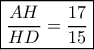 \boxed{\frac{{AH}}{{HD}} = \frac{{17}}{{15}}} \boxed{\frac{{AH}}{{HD}} = \frac{{17}}{{15}}}