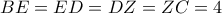 BE=ED=DZ=ZC=4
