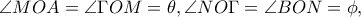\angle MOA=\angle \Gamma OM=\theta , \angle NO\Gamma =\angle BON=\phi , \angle MOA=\angle \Gamma OM=\theta , \angle NO\Gamma =\angle BON=\phi ,