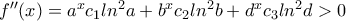 f''(x)=a^xc_1ln^2a+b^xc_2ln^2b+d^xc_3ln^2d>0