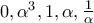 0,{\alpha ^3},1,\alpha ,\frac{1}{\alpha } 0,{\alpha ^3},1,\alpha ,\frac{1}{\alpha }