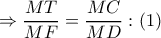 \Rightarrow \dfrac{MT}{MF}=\dfrac{MC}{MD}:\left( 1 \right)
