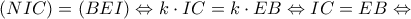 \displaystyle (NIC) = (BEI) \Leftrightarrow k \cdot IC = k \cdot EB \Leftrightarrow IC = EB \Leftrightarrow 