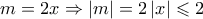 m = 2x \Rightarrow \left| m \right| = 2\left| x \right| \leqslant 2