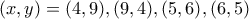 (x,y)=(4,9),(9,4),(5,6),(6,5)