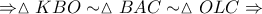 \Rightarrow \vartriangle KBO \sim \vartriangle BAC \sim \vartriangle OLC \Rightarrow