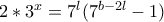 2*3^{x}=7^{l}(7^{b-2l}-1)