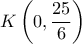 K\left( {0,\dfrac{{25}}{6}} \right)