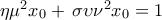 \eta \mu ^{2}x_{0}+\,\sigma \upsilon \nu ^{2}x_{0}=1
