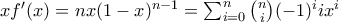 xf'(x)=nx(1-x)^{n-1} = \sum_{i=0}^{n}\binom{n}{i}(-1)^iix^{i} 