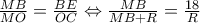 \frac{MB}{MO}=\frac{BE}{OC}\Leftrightarrow \frac{MB}{MB+R}=\frac{18}{R}
