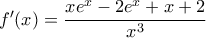 f'(x)=\dfrac{xe^x-2e^x+x+2}{x^3}