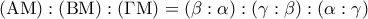 \displaystyle{\left( {{\rm A}{\rm M}} \right):\left( {{\rm B}{\rm M}} \right):\left( {\Gamma {\rm M}} \right) = \left( {\beta :\alpha } \right):\left( {\gamma :\beta } \right):\left( {\alpha :\gamma } \right)}
