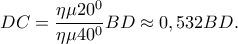 DC=\dfrac{\eta \mu 20^0}{\eta \mu 40^0}BD \approx 0,532BD.