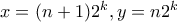 x = (n+1)2^k,y=n2^k