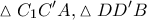 \displaystyle{ 
\vartriangle C_1 C{'}A,\vartriangle DD{'}B 
}