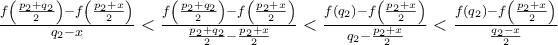 \frac{f\left( \frac{p_{2}+q_{2}}{2}\right) -f\left( \frac{p_{2}+x}{2}\right) }{q_{2}-x}<\frac{f\left( \frac{p_{2}+q_{2}}{2}\right) -f\left( \frac{p_{2}+x}{2}\right) }{\frac{p_{2}+q_{2}}{2}-\frac{p_{2}+x}{2}}<\frac{f\left( q_{2}\right) -f\left( \frac{p_{2}+x}{2}\right) }{q_{2}-\frac{p_{2}+x}{2}}<\frac{f\left( q_{2}\right) -f\left( \frac{p_{2}+x}{2}\right) }{\frac{q_{2}-x}{2}} \frac{f\left( \frac{p_{2}+q_{2}}{2}\right) -f\left( \frac{p_{2}+x}{2}\right) }{q_{2}-x}<\frac{f\left( \frac{p_{2}+q_{2}}{2}\right) -f\left( \frac{p_{2}+x}{2}\right) }{\frac{p_{2}+q_{2}}{2}-\frac{p_{2}+x}{2}}<\frac{f\left( q_{2}\right) -f\left( \frac{p_{2}+x}{2}\right) }{q_{2}-\frac{p_{2}+x}{2}}<\frac{f\left( q_{2}\right) -f\left( \frac{p_{2}+x}{2}\right) }{\frac{q_{2}-x}{2}}