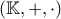 \displaystyle{\left(\mathbb{K},+,\cdot\right)}