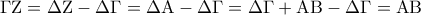 \displaystyle{\Gamma {\rm Z} = \Delta {\rm Z} - \Delta \Gamma  = \Delta {\rm A} - \Delta \Gamma  = \Delta \Gamma  + {\rm A}{\rm B} - \Delta \Gamma  = {\rm A}{\rm B}}