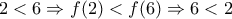 2<6 \Rightarrow f(2)<f(6) \Rightarrow 6<2