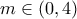 \displaystyle{m\in(0,4)}