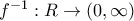 f^{-1}:R\to (0,\infty)