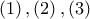 \displaystyle{\left(1\right),\left(2\right), \left(3\right)}