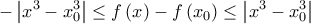 \displaystyle{ - \left| {{x^3} - x_0^3} \right| \le f\left( x \right) - f\left( {{x_0}} \right) \le \left| {{x^3} - x_0^3} \right|}