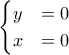 \begin{cases}y&=0\\ x&=0\end{cases}