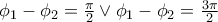 \phi_1 - \phi_2 = \frac{\pi}{2} \vee \phi_1 - \phi_2 = \frac{3 \pi}{2}