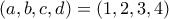 \displaystyle{(a,b,c,d) = (1,2,3,4)}