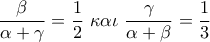 \displaystyle\frac{\beta }{{\alpha  + \gamma }} = \displaystyle\frac{1}{2}\,\,\kappa \alpha \iota \,\,\displaystyle\frac{\gamma }{{\alpha  + \beta }} = \displaystyle\frac{1}{3}