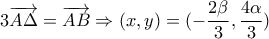 \displaystyle{3\overrightarrow {A\Delta }  = \overrightarrow {AB}  \Rightarrow (x,y) = ( - \frac{{2\beta }}{3},\frac{{4\alpha }}{3})}