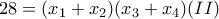 28=(x_1+x_2)(x_3+x_4) (II) 28=(x_1+x_2)(x_3+x_4) (II)