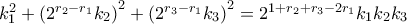 k_1^2+\left(2^{r_2-r_1}k_2\right)^2+\left(2^{r_3-r_1}k_3\right)^2=2^{1+r_2+r_3-2r_1}k_1k_2k_3