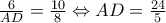 \frac{6}{AD}=\frac{10}{8}\Leftrightarrow AD=\frac{24}{5} \frac{6}{AD}=\frac{10}{8}\Leftrightarrow AD=\frac{24}{5}