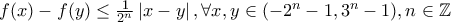 f(x)-f(y)\le \frac{1}{{{2}^{n}}}\left| x-y \right|,\forall x,y\in (-{{2}^{n}}-{{1,3}^{n}}-1),n\in \mathbb{Z}