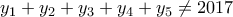 y_1+y_2+y_3+y_4+y_5\ne 2017