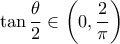 \displaystyle{\tan \frac{\theta }{2} \in \left( {0,\frac{2}{\pi }} \right)}