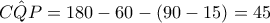 C\hat{Q}P=180- 60 -(90-15)=45