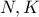 \displaystyle{N,K}