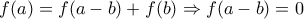 f(a)=f(a-b)+f(b)\Rightarrow f(a-b)=0