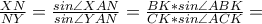 \frac{XN}{NY}=\frac{sin\angle XAN}{sin \angle YAN}=\frac{BK*sin \angle ABK}{CK*sin \angle ACK}=