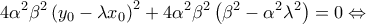 \displaystyle{ 
4\alpha ^2 \beta ^2 \left( {y_0  - \lambda x_0 } \right)^2  + 4\alpha ^2 \beta ^2 \left( {\beta ^2  - \alpha ^2 \lambda ^2 } \right) = 0 \Leftrightarrow  
}